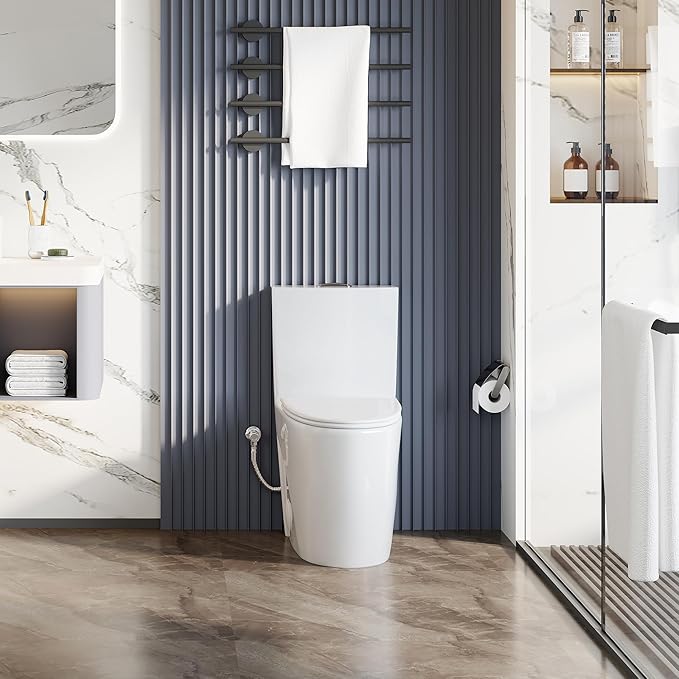 Eridanus Elongated One Piece Toilet with Powerful Siphon Dual Flush 1.1/1.6 GPF, 12" Rough-In Modern Bathroom Toilets with Comfort Soft Closing Seat Height 17", ADA Compliant Bowl, White