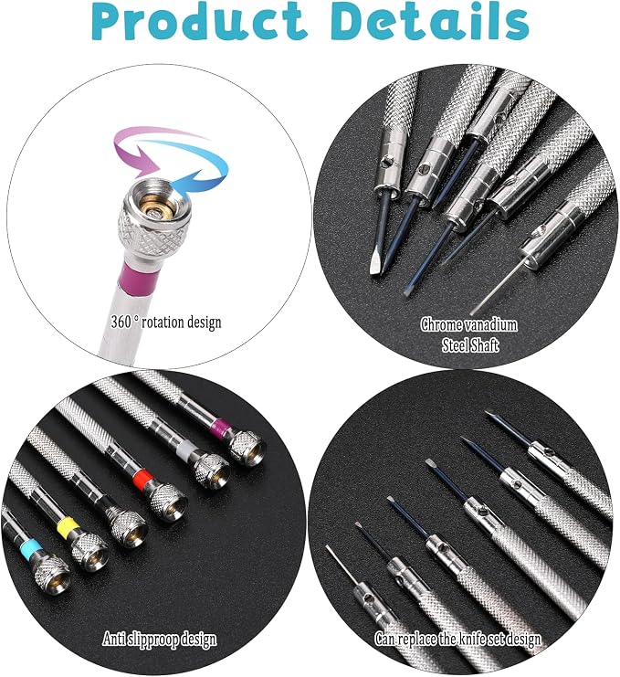 8PCS Watch Screwdriver Set Professional, Micro Precision Glasses Repair Kit, Watch Back Remover Tool, Mini Screwdrivers for Watches Band 0.6-1.6mm Watches Repair Screwdriver Set with 2 Tweezers
