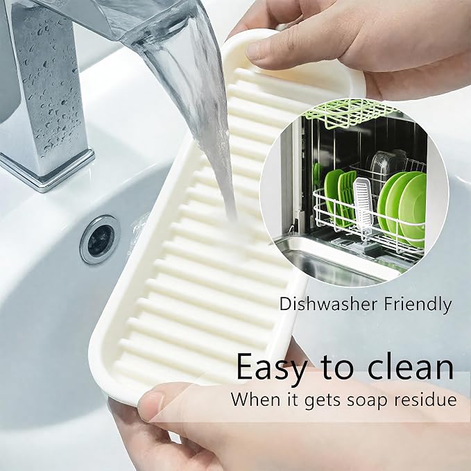 Mofason Silicone Sponge Holder - Sponge Tray for Kitchen Sink White 2 Pack | Tray for soap and sponge, kitchen sink tray, accessories to help clean sink, dish soap holder,sponge caddy for kitchen sink