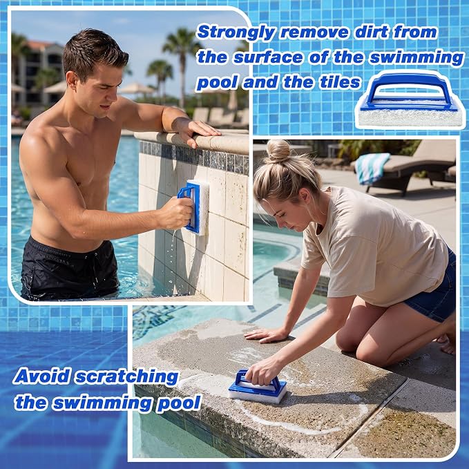 Gejoy 6 Pack Handheld Pool Scrubbing Scouring Brush for Swimming Sponge Pad with Handle Non Scratch Cleaning Brush for Pool Tile Grout Corner Wall Vinyl Liners Sink Shower Bathtub Spa Kitchen Cleaning