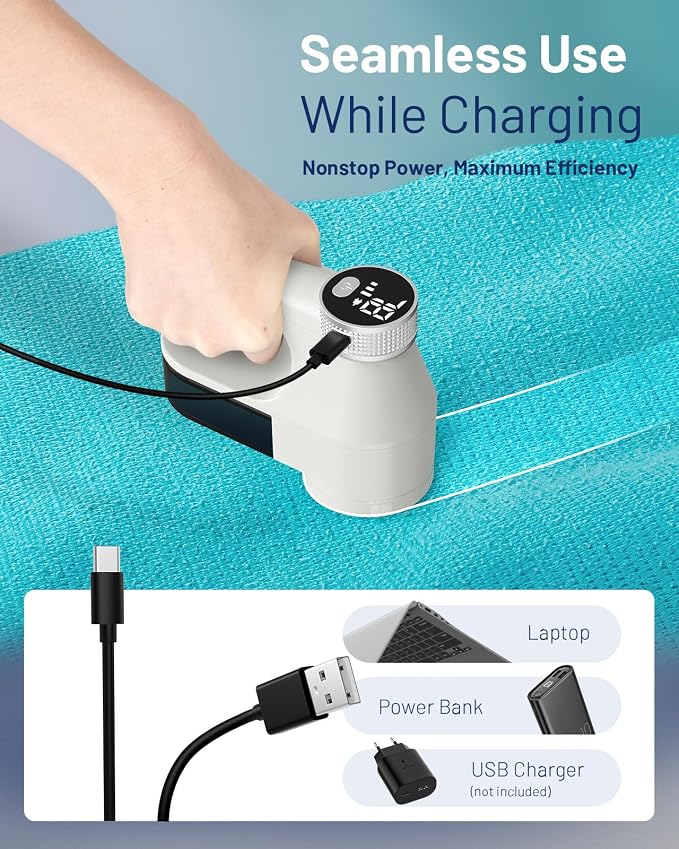 BEAUTURAL Fabric Shaver, Rechargeable Lint Remover with Digital LED Display | Electric Portable Sweater Defuzzer with 3 Speeds , 6 Leaf Blades, Remove Pilling for Clothes, Furniture, Couch, Blanket