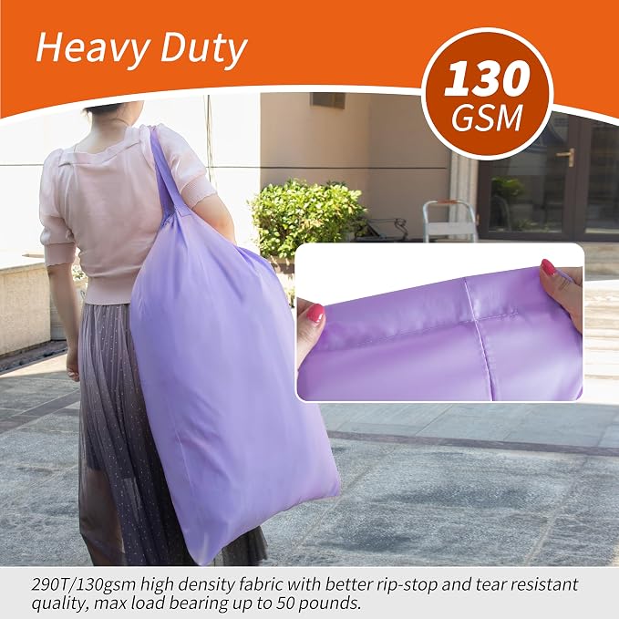2 Pack Extra Heavy-Duty Laundry Bag with Handles, Purple, 28x36" | Extra Large, Name ID Tag, Machine Washable, Reinforced Handles, Drawstring Closure, For College Dorm Travel
