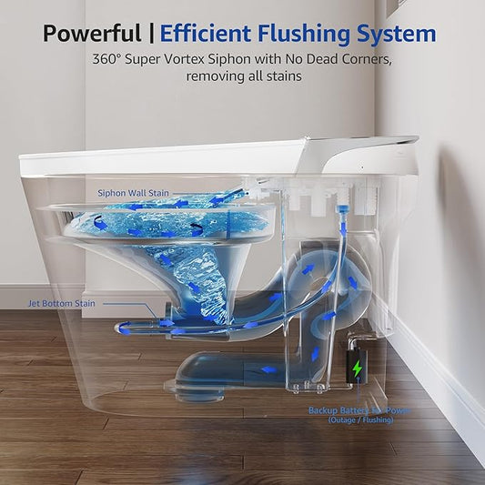 Smart Toilet with Bidet Built-In, Auto Open and Close, Elongated Bidet Toilet with Foot Sensor Flush, Heated Seat, Warm Water, Air Dryer, Foam Shield, Tankless Dual Flush & Remote Control