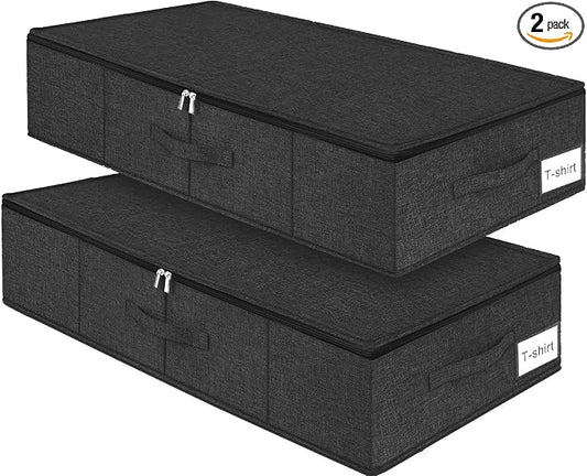 punemi Under Bed Storage Container, 2 Pack Underbed Storage Bags With Lid, Foldable Sturdy Clothes Storage Organizer W/ 3 Handles, Ultra Thick Fabric Blanket Shoe Storage Box, 30x15x6.7inch, Black | Sturdy Ultra-Thick Fabric, with Zipper Lid & 3 Handle...