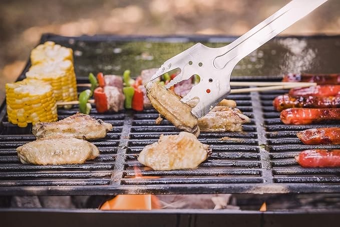 ROXON S601 6-in-1 Folding Grill Tool Set, 14" BBQ Utensils for Camping Grey | Includes Fork, Spatula, Knife, Tongs, Bottle Opener & Corkscrew. LFGB Certified, Dishwasher-Safe, Portable for Outdoor BBQ