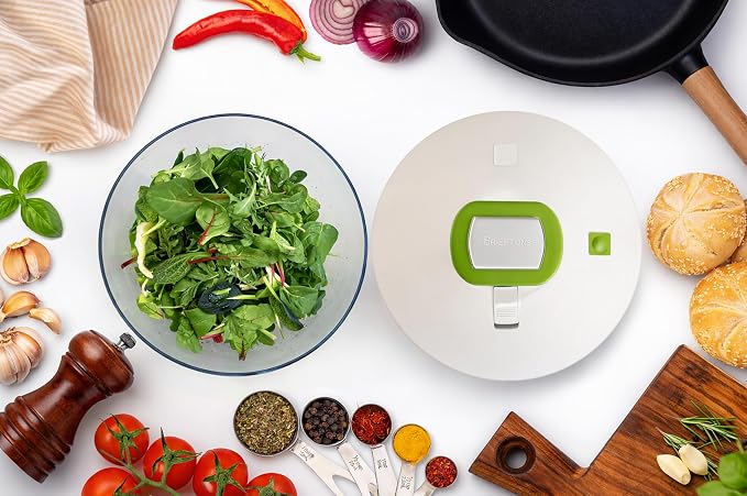 Brieftons Large 6.2-Quart Collapsible Salad Spinner: Manual One-Handed Pump Vegetable Washer Dryer Drainer Strainer, BPA-Free Bowl, Basket Colander & Lid, Compact Storage, for Greens Herbs Fruits