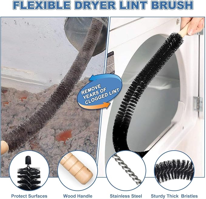 PetOde 2 Pieces Dryer Vent Cleaner Kit Compatible with Most Vacuum Cleaner, Dryer Lint Brush and Vacuum Hose Attachment, Quickly Lint Remover, Deep Blue
