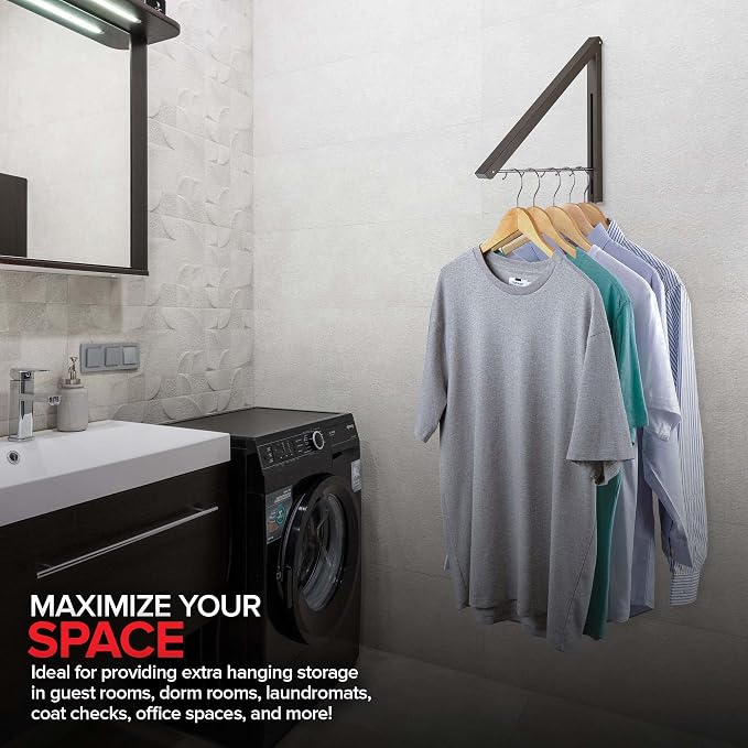 Single Foldable Clothing Rack, Wall-Mounted Retractable Clothes Hanger for Laundry Dryer Room, Hanging Drying Rod, Small Collapsible Folding Garment Racks, Dorm Accessories (Gray)