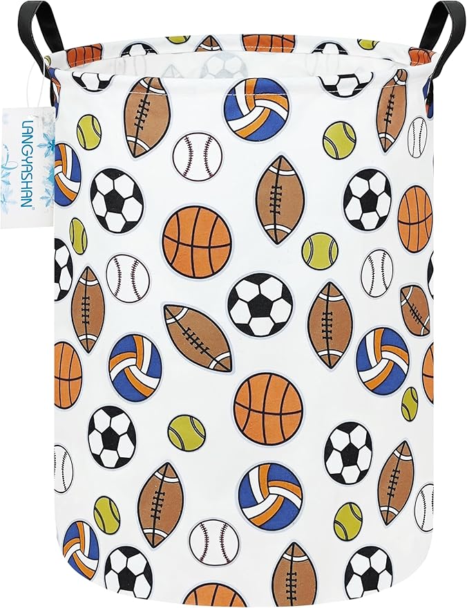 Round Laundry Basket Collapsible Storage Hamper Organizer Colorful Balls | Waterproof Canvas Foldable Baskets with sturdy Handles Multi-scene Organizer for Home Play Bedroom Gift Bin