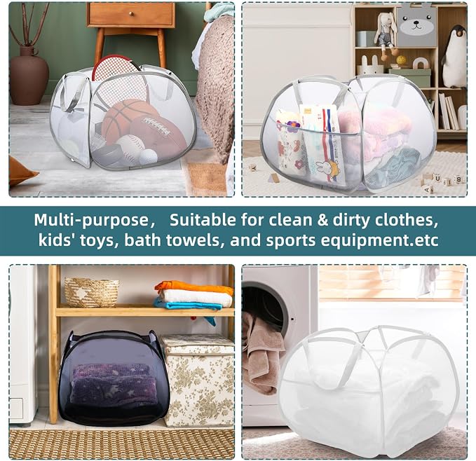 Collapsible Laundry Baskets, 90L Large Foldable Laundry Basket, Durable Mesh Pop Up Hampers for Laundry, Dirty Clothes Laundry Hamper for Bedroom, Bathroom, Dorm, Laundry Room, Travel, Camping Black