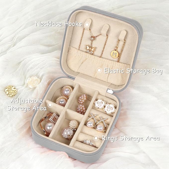MFXIP Travel Jewelry Case Small Jewelry Box Jewelry Organizer Storage Case Portable PU Leather Mini Jewelry Travel Case for Girls Womens Earring, Necklace, Rings,Bracelets