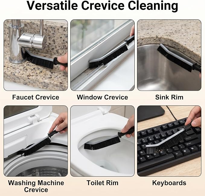 4 Pack Crevice Cleaning Brushes Hard Bristled Grout Brush Tool For Scrub Small Spaces Kitchen Toilet Bathroom Corner Sink Window Tracks Hinges Tile Multifunctional Gap Scrubbers Deep Clean Tools Black