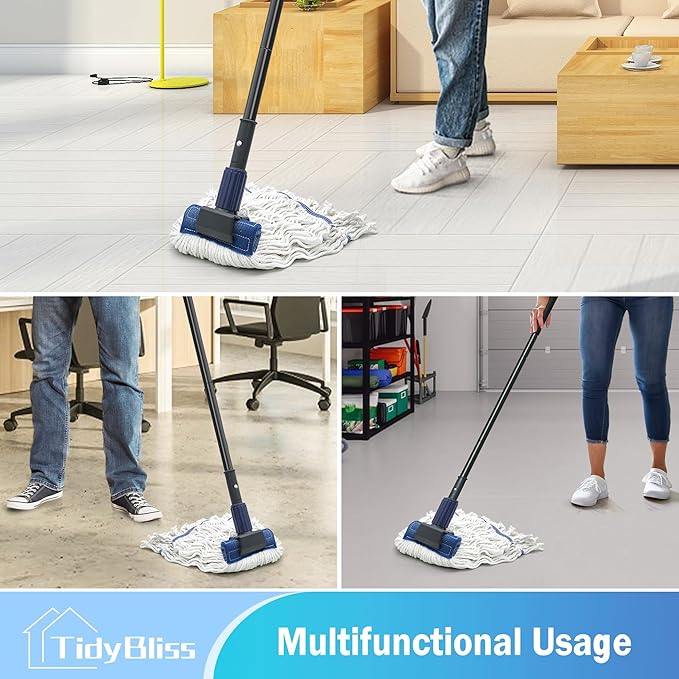 Commercial Mop Heavy Duty, 57.5 inches Long Handle Large Looped-End Industrial String Mop, Professional Dry Wet Cotton Mop for Cleaning Concrete Tile Hardwood Floor Shop Office Garage