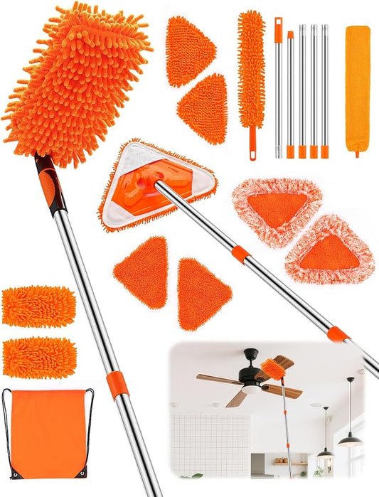 Ceiling Fan Cleaner Duster Kit, 180° Rotating 76" Long Handle | Ceiling Fan Blade Ceaner, Wall Mop Duster Cleaner Kit for Walls/Ceiling Fans/Dust/Baseboards/Floors/Blade Blinds/Doors