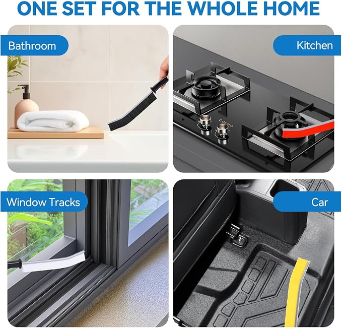 5 Pack Crevice Cleaning Brush, Hard Bristle Gap Cleaner for Home | Ultra-thin hard bristle brush cleans grout, window tracks, sinks and tight gaps with a non-slip handle