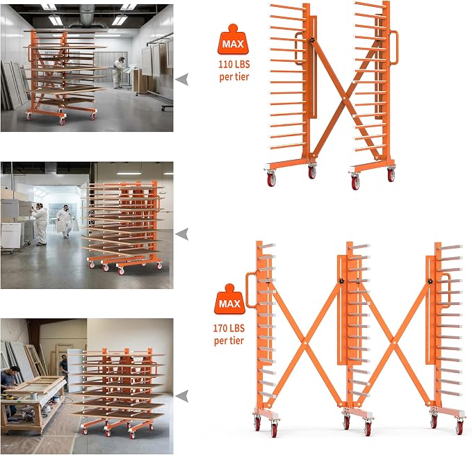 Paint Drying Rack for Cabinet Doors, 15 Tier- Heavy Duty Rolling Paint Rack | Expandable Woodworking Drying Rack for Trim & Panels, Reinforced 2.0mm Steel Frame with 5" Casters