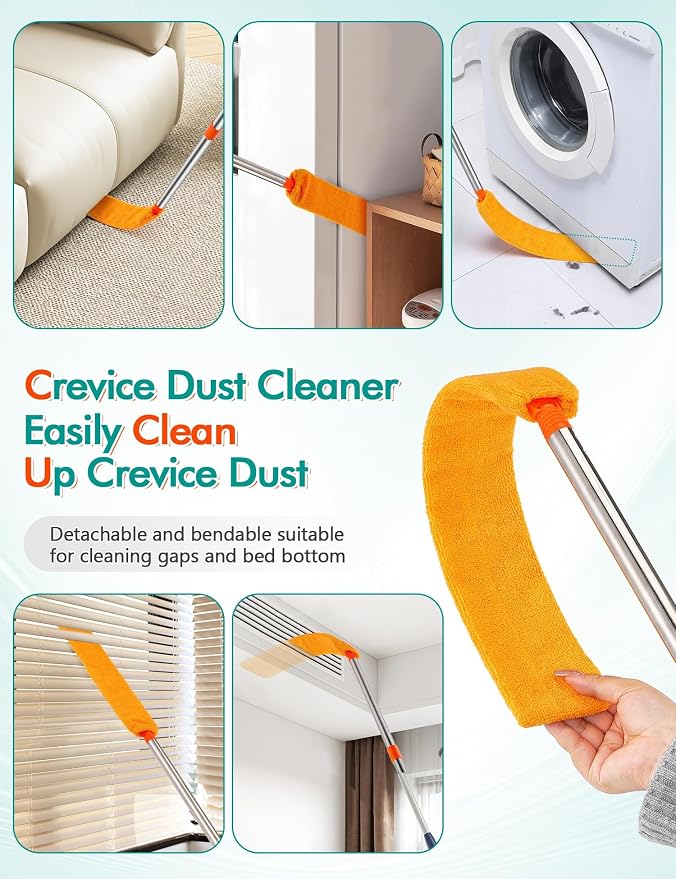 Ceiling Fan Cleaner Duster Kit, 180° Rotating 76" Long Handle | Ceiling Fan Blade Ceaner, Wall Mop Duster Cleaner Kit for Walls/Ceiling Fans/Dust/Baseboards/Floors/Blade Blinds/Doors
