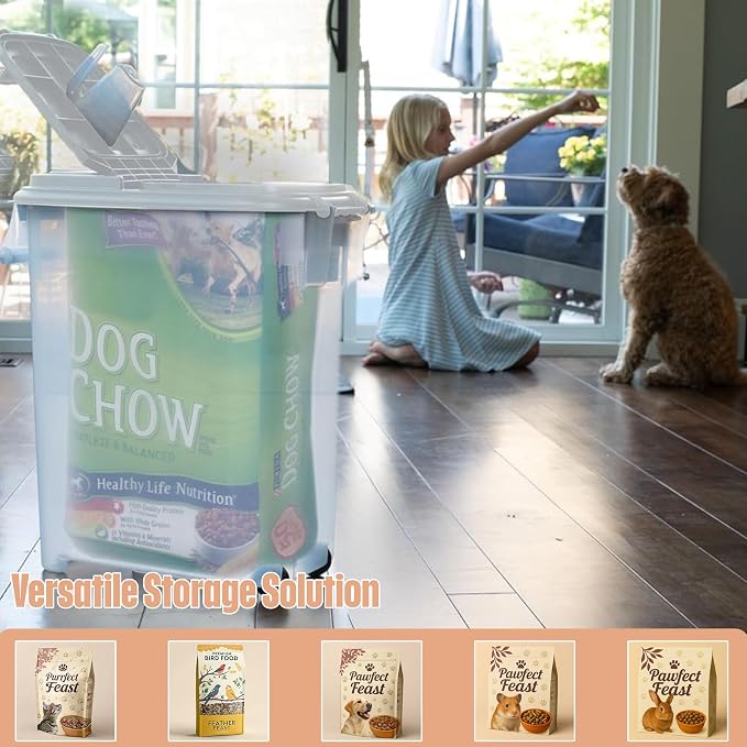 Buddeez Airtight Pet Food Storage Container - 50 QT Capacity Dog Food Storage Container - Cat Food Container, Bird Seed Storage Container, Rolling Storage Bin, Air Tight with White Lid