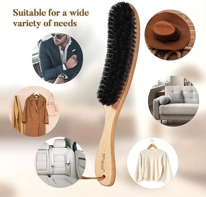 Soft Boar Bristle Laundry Stain Brush for Most Fabrics & Clothes Brush for Suits, Cashmere, Wool, Velvet