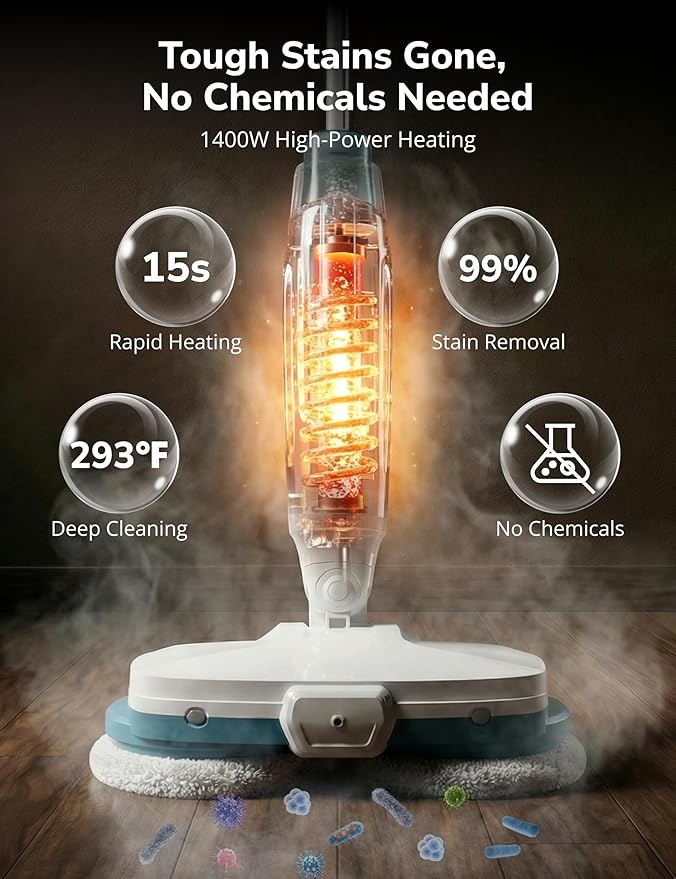 Steam Mop,10-in-1 Scrub Mop & Handheld Steamer,15s Heat-up,Multifunctional Electric Cleaner for Home Use,Hard Floor Cleaner,2 Modes,Led Light,Removable 500ML Water Tank,Carpets,Floors,Cars,Tiles,Crack