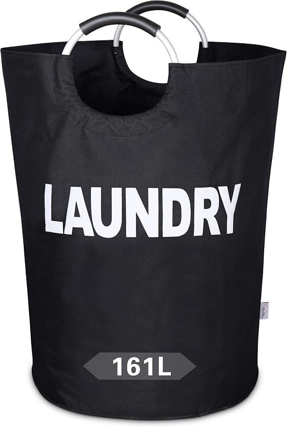 Oversized Laundry Basket, Huge Laundry Hamper Bag with Handles, 160L Black | Freestanding Tall Dirty Clothes Hamper, Collapsible and Portable Laundry Bin for Dorm and Bedroom, Thick Double layer Fabric