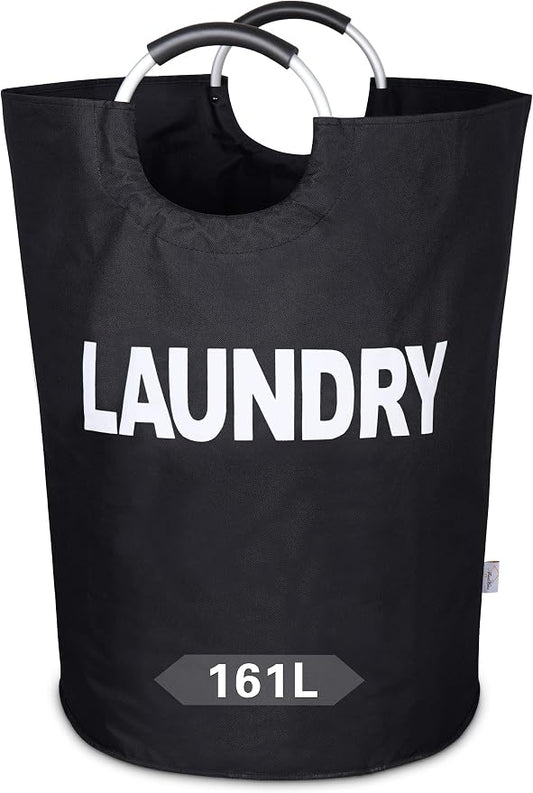 Oversized Laundry Basket, Huge Laundry Hamper Bag with Handles, 160L Black | Freestanding Tall Dirty Clothes Hamper, Collapsible and Portable Laundry Bin for Dorm and Bedroom, Thick Double layer Fabric