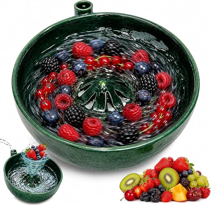 Self Spinning Berry Washing Bowl, Fruit Washer Spinner with Drain Base, 360 Deep Cleaning Swirling Berry Bowls for Cleaning Berries, Vegetables (with Drain)