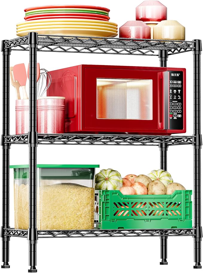 IZEUK 3-Tier Heavy Duty Steel Storage Shelves, Metal Shelf Wire Shelving Rack for Pantry, Kitchen, Home or Office Organization (29.5" W x 13.8" D x 35.5" H, 750LBS, Black)