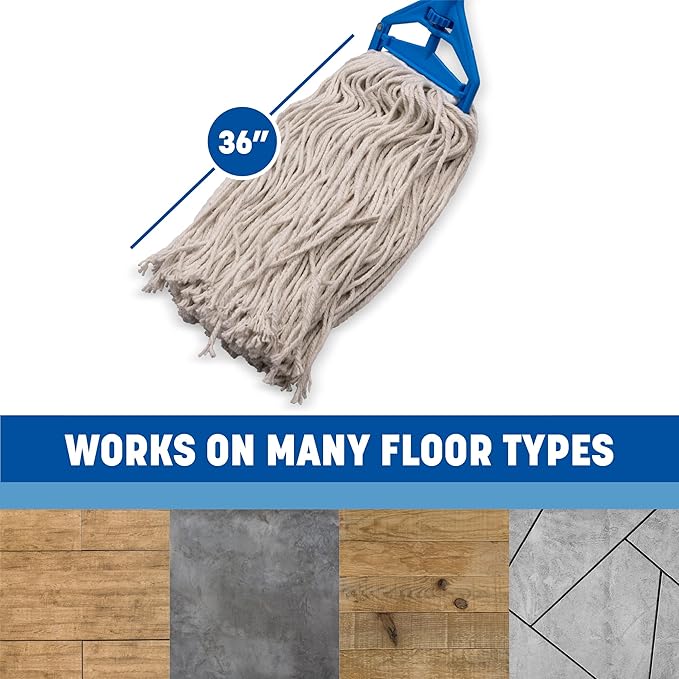 SPARTA Flo-Pac Cotton Mop Head, Cut-End, Narrow Band with White Band for Organized Cleaning, 36 Inches, Tan, (Pack of 12)