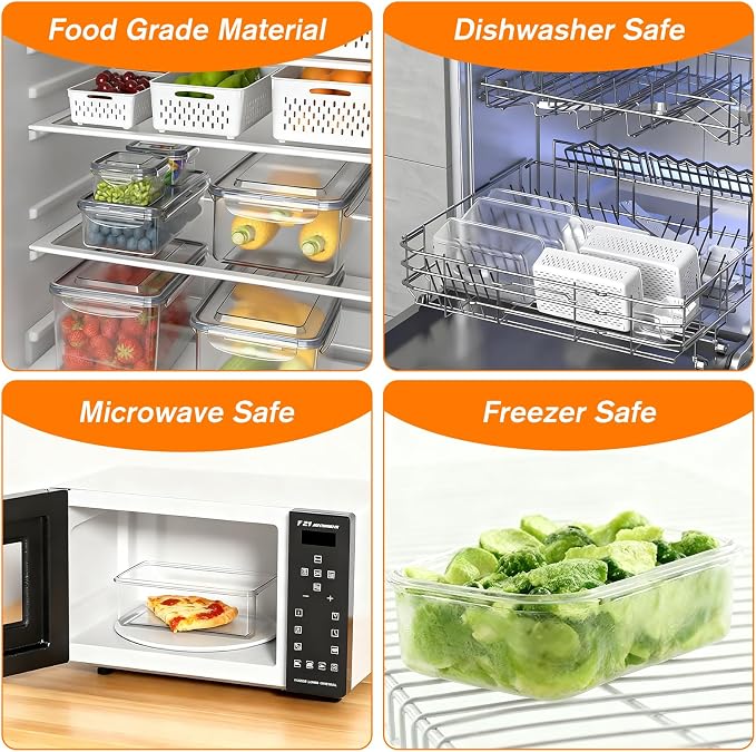 KUK 5 Pack Fruit Storage Containers for Fridge, Leakproof Food Containers with Removable Colander, Berry Containers for Fridge BPA Free Produce Saver Keep Vegetables Berry Meat Fresh Longer (5)
