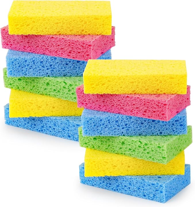 Temede 12-Count Cellulose Sponges, Heavy Duty Kitchen Sponges, Non-Scratch | Pop-Up Compressed Cellulose Dish Sponges, with a Durable and Firm Texture for Cookware, Bathroom and Household Cleaning