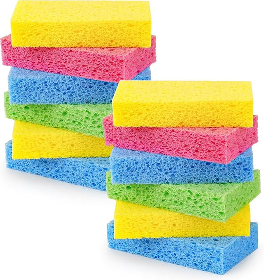 Temede 12-Count Cellulose Sponges, Heavy Duty Kitchen Sponges, Non-Scratch | Pop-Up Compressed Cellulose Dish Sponges, with a Durable and Firm Texture for Cookware, Bathroom and Household Cleaning