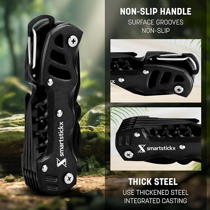 16-in-1 Black Swiss Army Knife – Military Grade Steel Multitool | Fish Scaler, Bottle Opener, Scissors, Saw, Screwdrivers, Keychain Ring, Anti-Oxidation Coating, Compact EDC Pocket Size