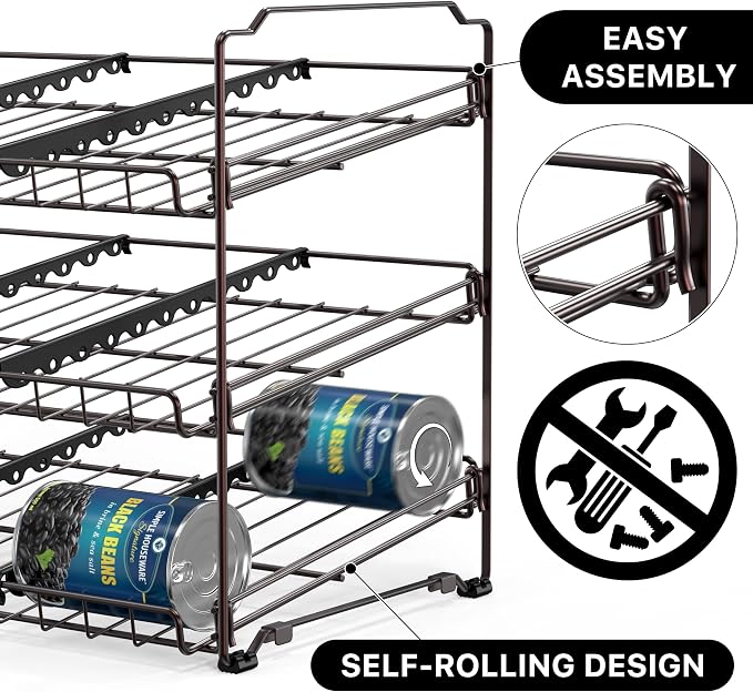 Simple Houseware Stackable Can Organizer Rack for Pantry/Cabinet – 11.5" D x 17" W x 13.75" H, Holds 36 Cans, 3-Tier Can Food Storage Dispenser, Bronze