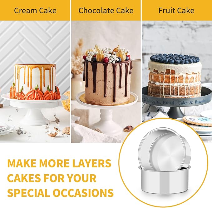 TeamFar 5 Inch Cake Pan Set of 3, Stainless Steel Small Layer Cake Baking Pans Tins, Round Bakeware for Birthday Wedding Party, Non-Toxic & Healthy, Mirror Finish & Dishwasher Safe