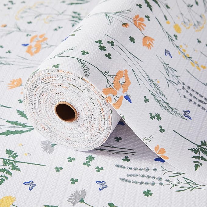 Beautysaid Shelf and Drawer Liner for Kitchen Cabinet Non Adhesive Non Slip | Shelf Paper Waterproof Washable Thickened for Dresser Pantry Shelve Bathroom Protector Liner(Floral,18 in x 10 FT)