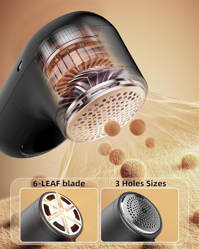 Fabric Shaver Lint Remover for Clothes, Portable Sweater Defuzzer | Rechargeable with LED Display, 3 Speeds, 2 Extra 6-Blade Heads, Removes Lint, Fuzz Fabric Pills from Clothing and Fabrics