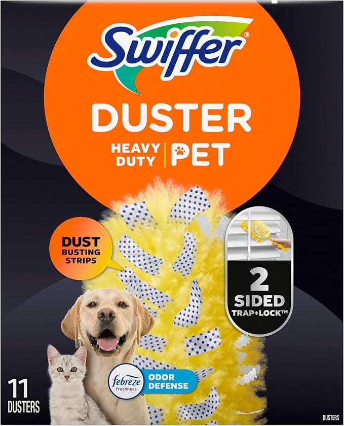 Swiffer Pet Heavy Duty Dusters Refills, Multisurface 360 Dusters with Febreze Odor Defense, 11 Count (Pack of 3)