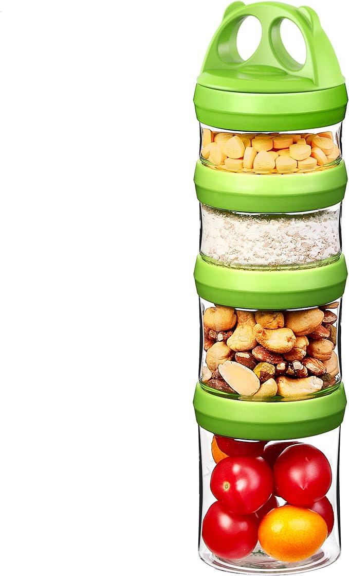 SELEWARE Green Stackable Snack Containers for Kids Toddlers Adults, 31oz | Portable Food Storage Containers for Snacks Formula Powder Drinks and Travel, Twist Lock System Airtight Leak-proof BPA Free