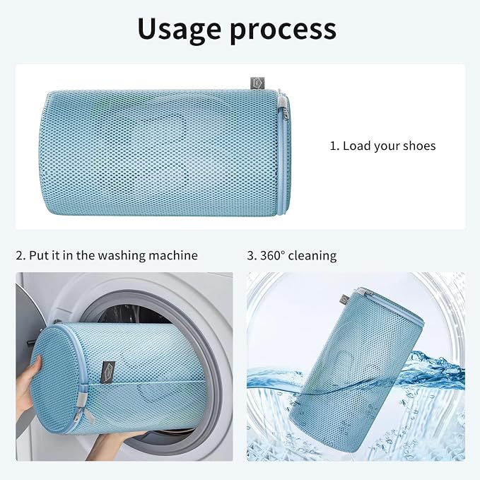 Shoe Washing Machine Bag, Laundry Bag for Sneaker, Blue, 8x15, 4Pcs | Large Shoe Washing Bag for Footwear, Trainers, Tennis, Slippers, Building Blocks, Sandwish Mesh, Travel, Prevent Tangling