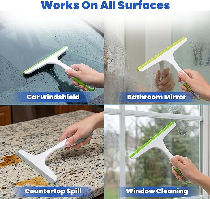Middleofthemap Shower Squeegee - Flexible Silicone Blade, Lightweight Plastic Handle, Easy Hanging Hook, Attractive Colors, Perfect for Glass Doors, Windows, Tiles, and Mirrors 9.5" (2)