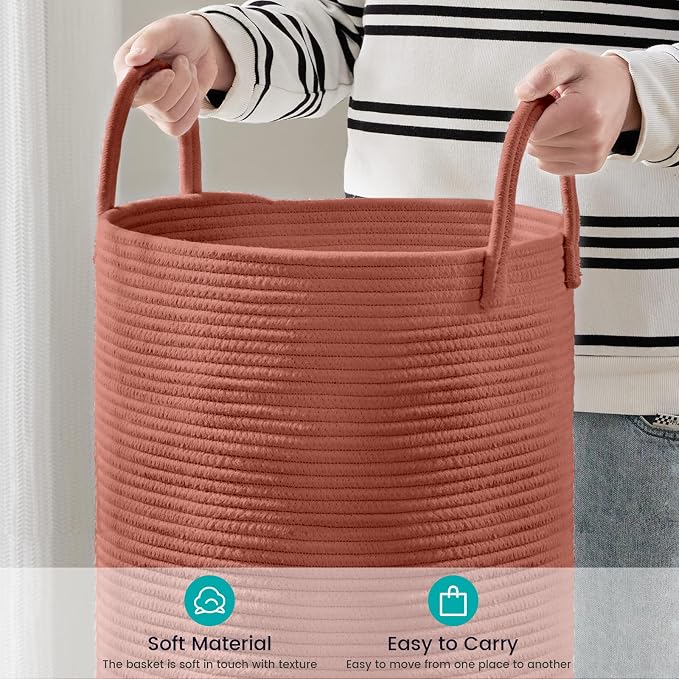 YOUDENOVA Cotton Rope Laundry Hamper Basket, 58L Blanket Basket for Nursery | Large Woven Laundry Hamper with Sturdy Handles, Collapsible Home Decor Laundry Basket for Laundry, Clothes, Toys in Bedroom