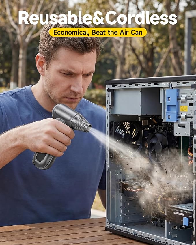 Compressed Air Duster, 170,000 RPM Electric Air Duster with Brushless Motor, 4-Speed Cordless Rechargeable Air Blower for Keyboard, PC, Car & Electronics, Canned Air Alternative