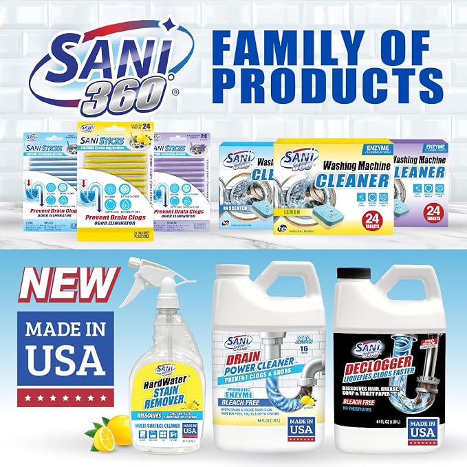 SANI 360° Hard Water Stain Cleaner & Surface Sealant, 32 oz, Lemon Scent | 60-second cleaner and sealant reduces calcium, limescale, rust and soap scum on multiple surfaces; lemon scent, made in USA.