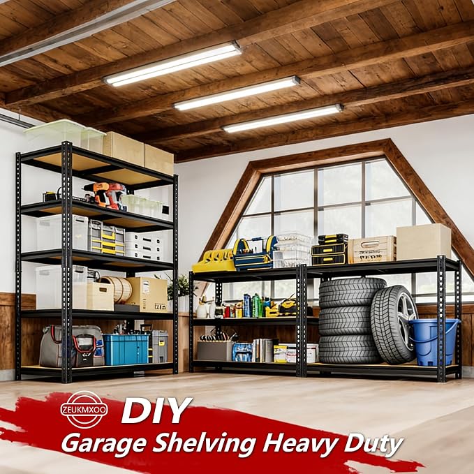 72" H Garage Storage Shelves,Storage Shelves Heavy Duty,2400LBS Heavy Duty Garage Shelving,Adjustable 5 Tier Shelving for Garage Storage,Warehouse,16"x35.5"x72"