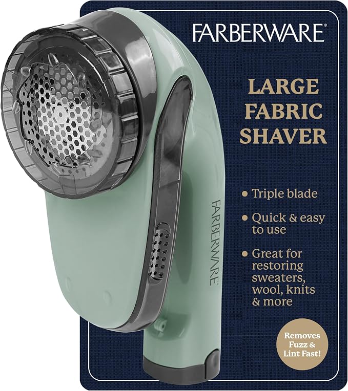 Farberware Fabric Shaver & Lint Remover for Clothing, Large, Triple Blade | Sweater shaver removes pilling, fuzz, and lint balls from clothes, couch, and furniture, battery operated