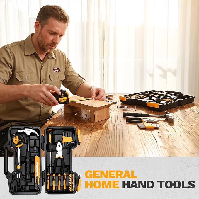 DEKOPRO 39-Piece Household Tool Kit for Women, Basic Hand Tool Set with Plastic Toolbox Storage Case, Small Starter Tool Box Set for Home Repairs, DIY Projects, Crafts and Dorm Essentials - Orange