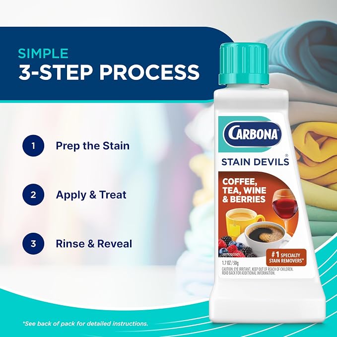 Carbona Stain Devils® #8 | Coffee, Tea, Wine & Juice | Professional Strength Laundry Stain Remover | Multi-Fabric Cleaner | Safe On Skin & Washable Fabrics | 1.7 Fl Oz, 3 Pack