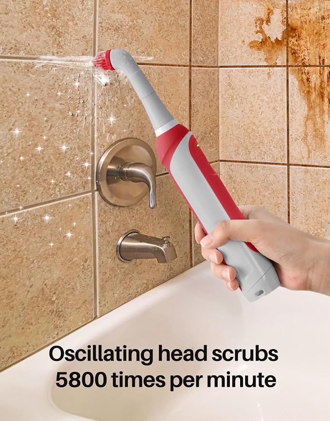 kHelfer Rechargeable Electric Grout Brush, IPX7 Waterproof & Stainless Steel Wire Power Brush, Cordless Cleaning Brush & 5 Replacement Heads for Tile Grout Crevice