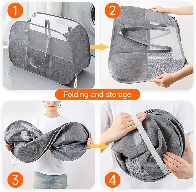 Tsmall bear Foldable Laundry Basket with Mesh Window | 95L Dirty Clothes Hamper with Handles, Sturdy Steel Frame,Collapsible Laundry Hamper for Bedroom,Bathroom,Home,Dorm